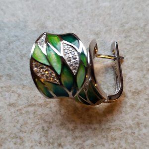 925 Sterling Silver Enamel Pattern Dangle Earrings